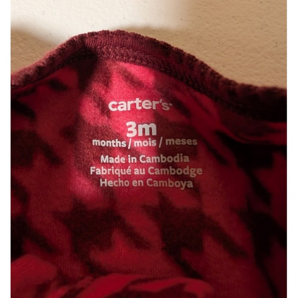 Carter's Baby Girls' Fleece Footed Pajamas‎ 3M Red Houndstooth New - Picture 2 of 4